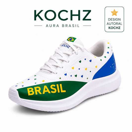 Tênis Feminino Casual KOCHZ Aura Brasil | Design Autoral Exclusivo | Confortável, Leve e Estiloso | Palmilha Rosa Exclusiva